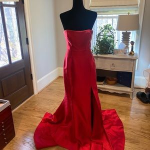 Long beautiful red evening dress.